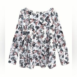 J Jill Floral Top Women XL Supima Modal Tee Long Sleeve White Multi Casual